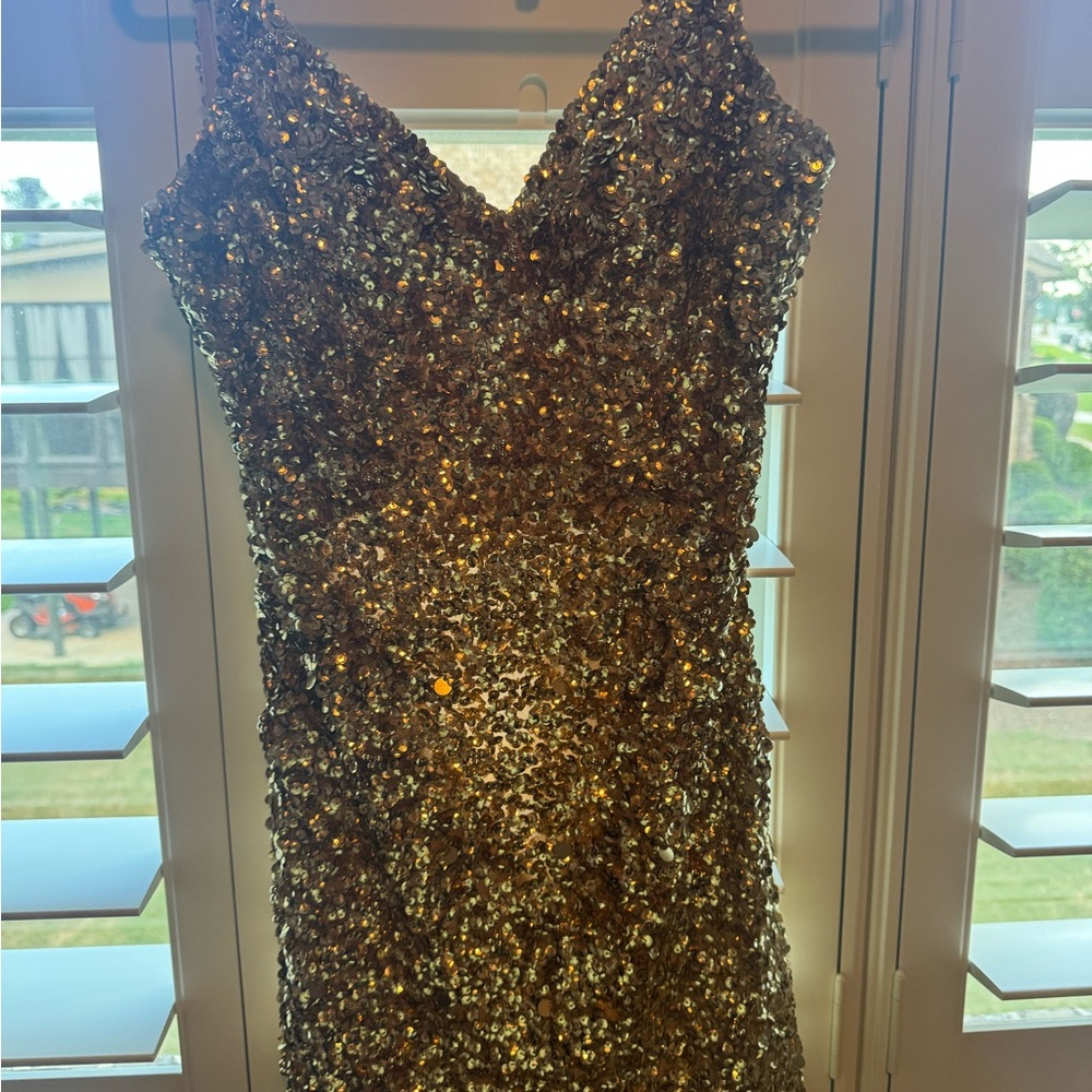 Sherri Hill Gold Sequin Mini Dress